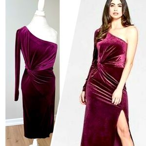 Burgundy Velvet One Shoulder Bodycon dress